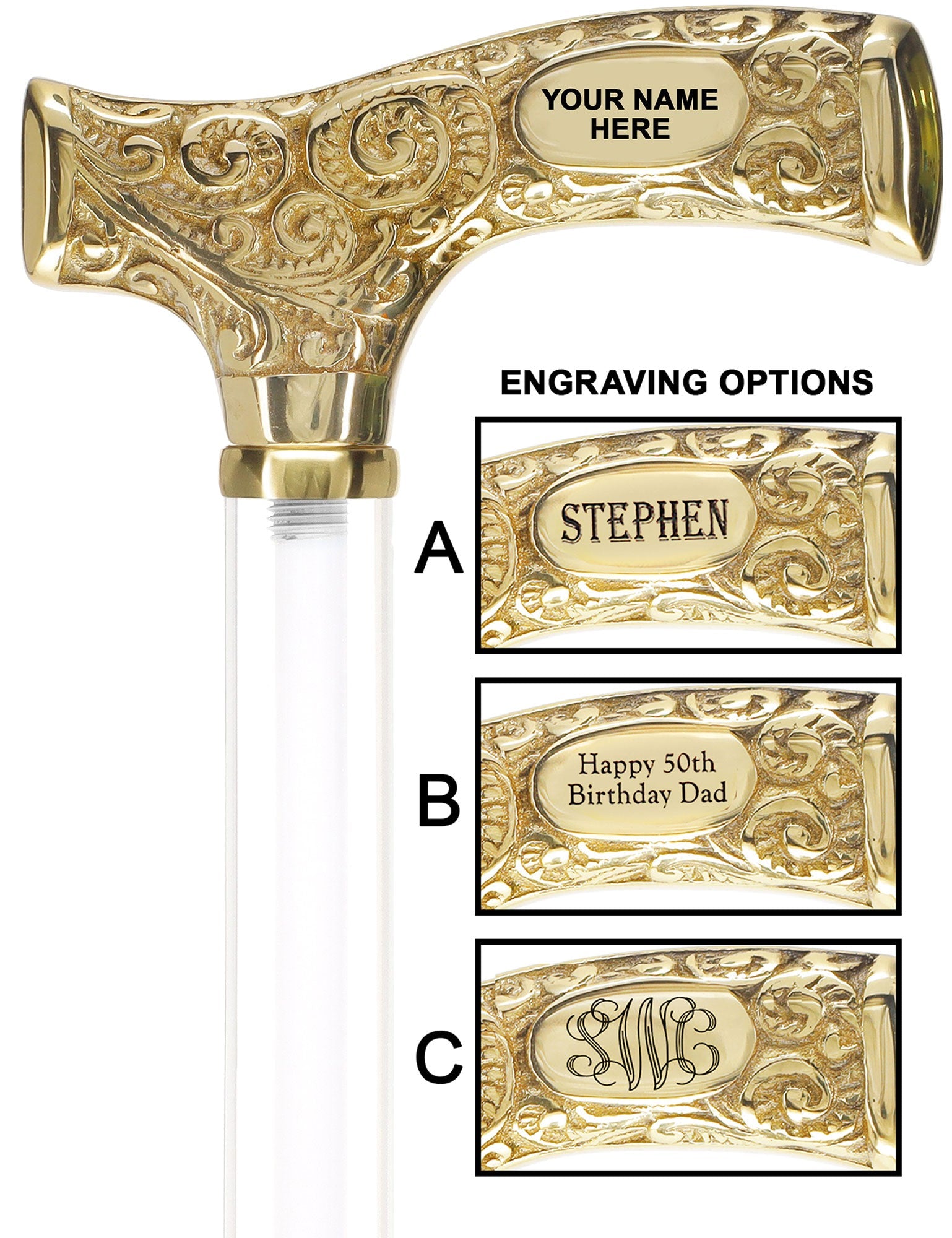 Make It Yours: Invisible Clear Shaft w/ Premium Brass Cane Porcelain In Ice Clear Lucite Walking Canes - Tophatter Daily Deals
