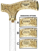 Make It Yours: Invisible Clear Shaft w/ Premium Brass Cane Silver Shimmer Sparkles Clear Lucite Walking Canes - Tophatter Daily Deals