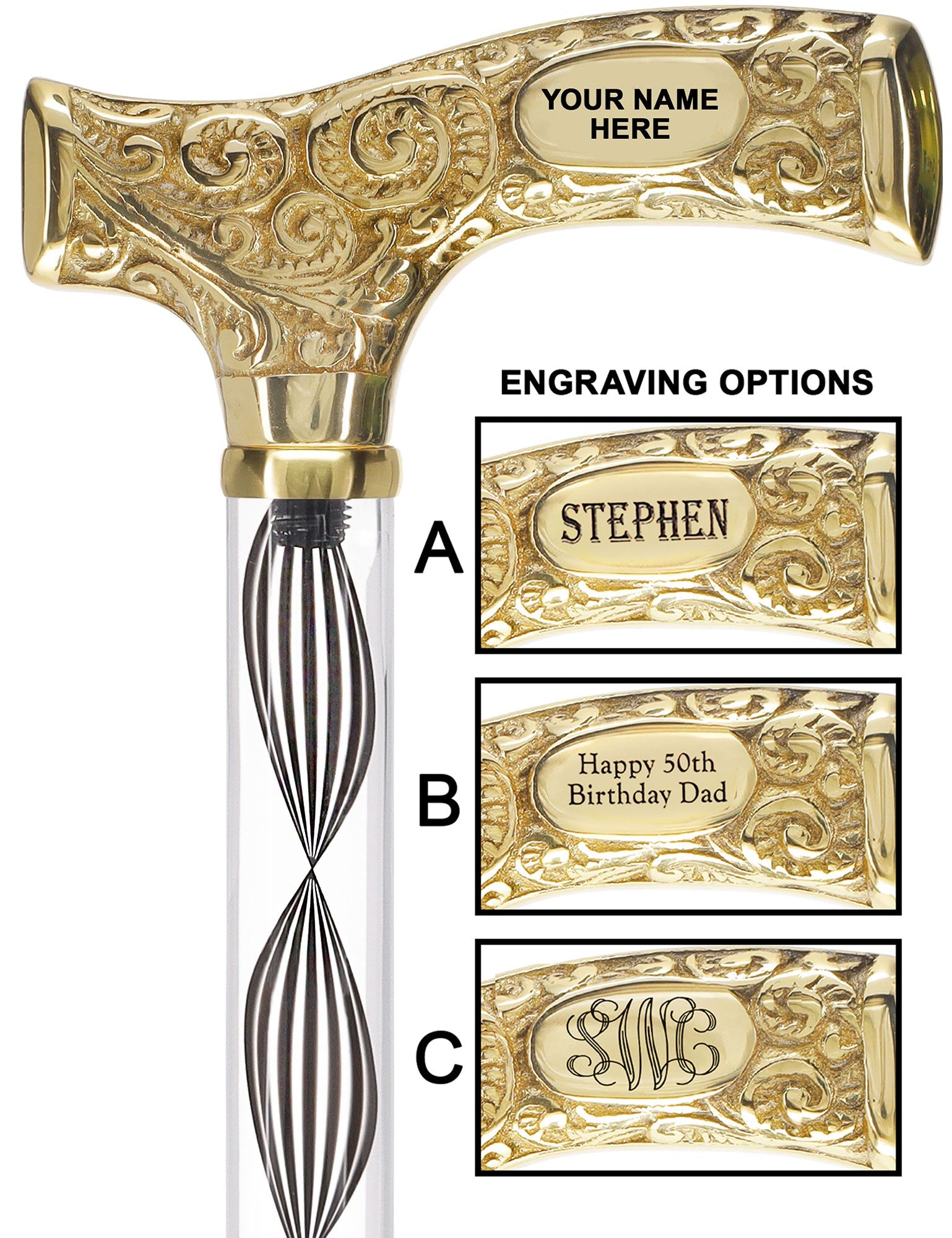 Make It Yours: Invisible Clear Shaft w/ Premium Brass Cane Clear Lucite Walking Canes - Tophatter Daily Deals