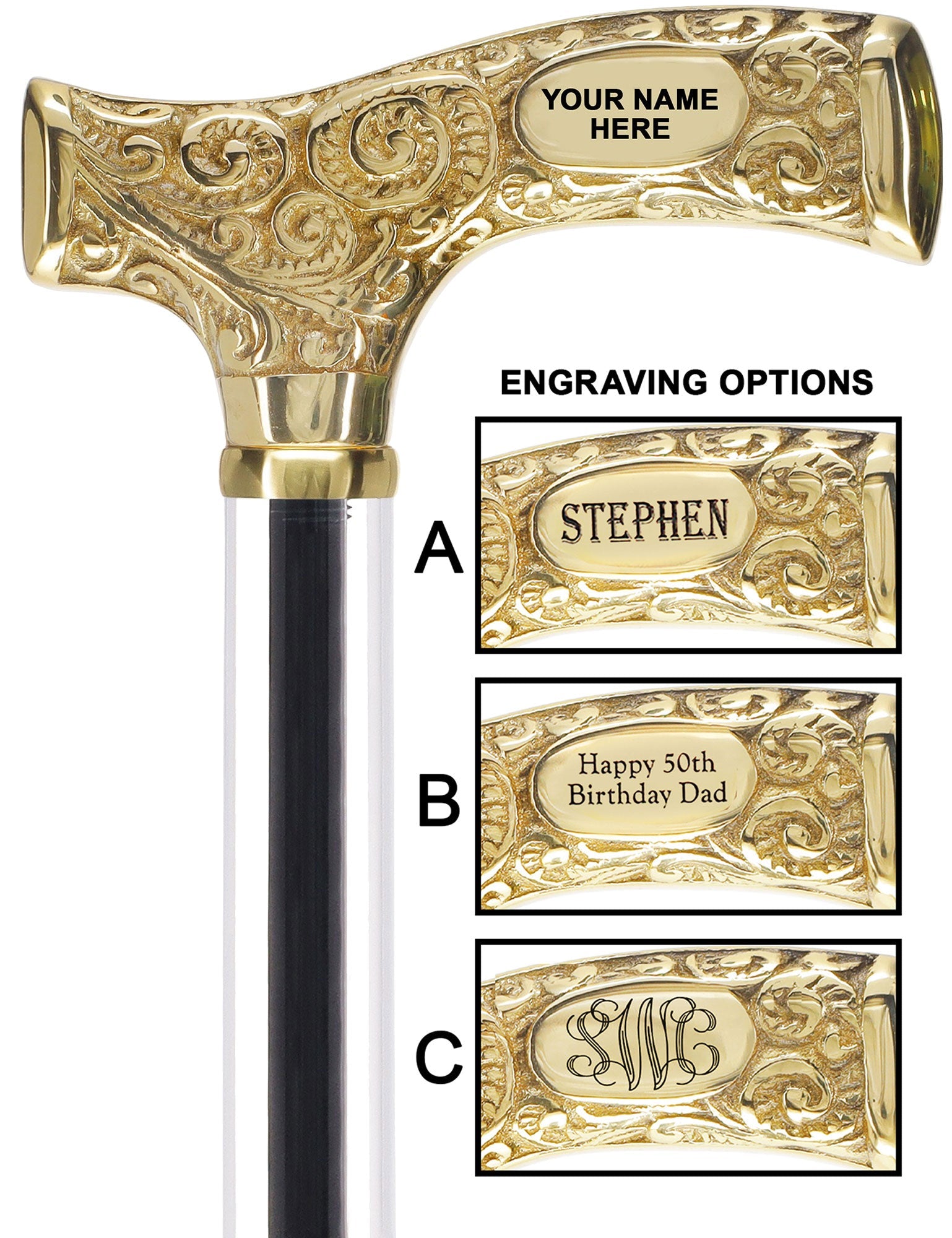 Make It Yours: Invisible Clear Shaft w/ Premium Brass Cane Clear Lucite Walking Canes - Tophatter Daily Deals