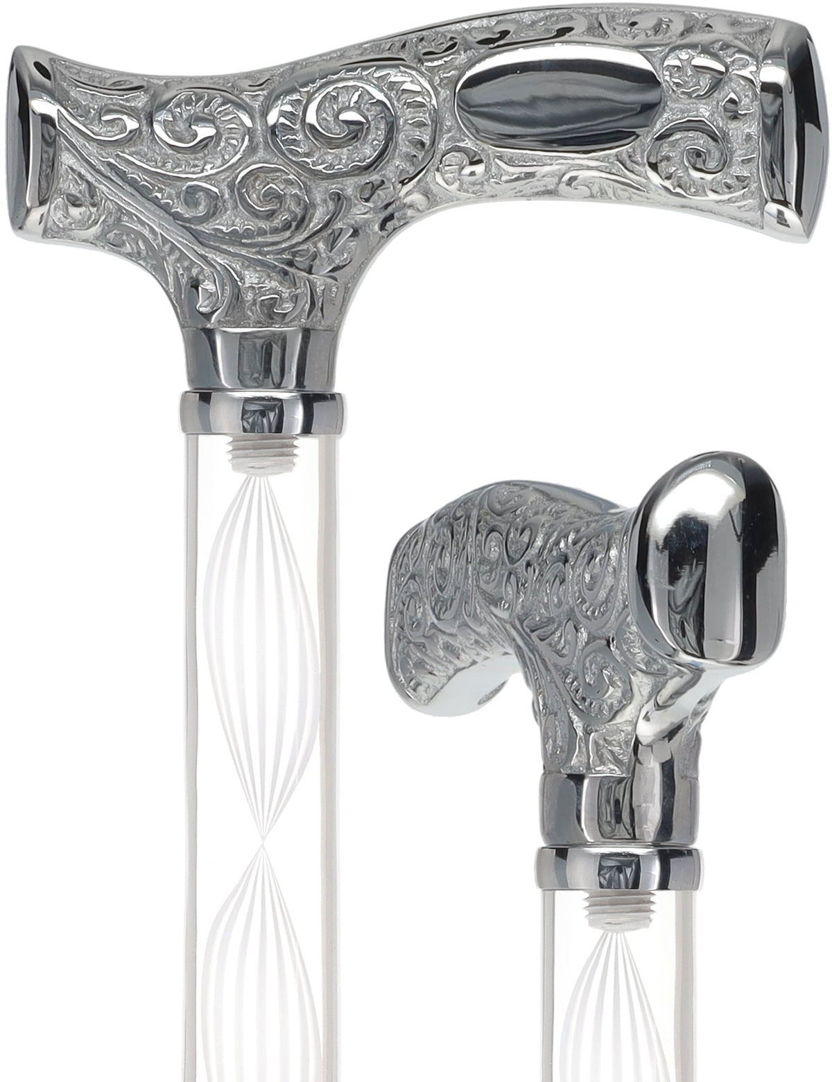 Make It Yours: Invisible Clear Shaft w/ Premium Chrome Brass Cane Clear Lucite Walking Canes - Tophatter Daily Deals