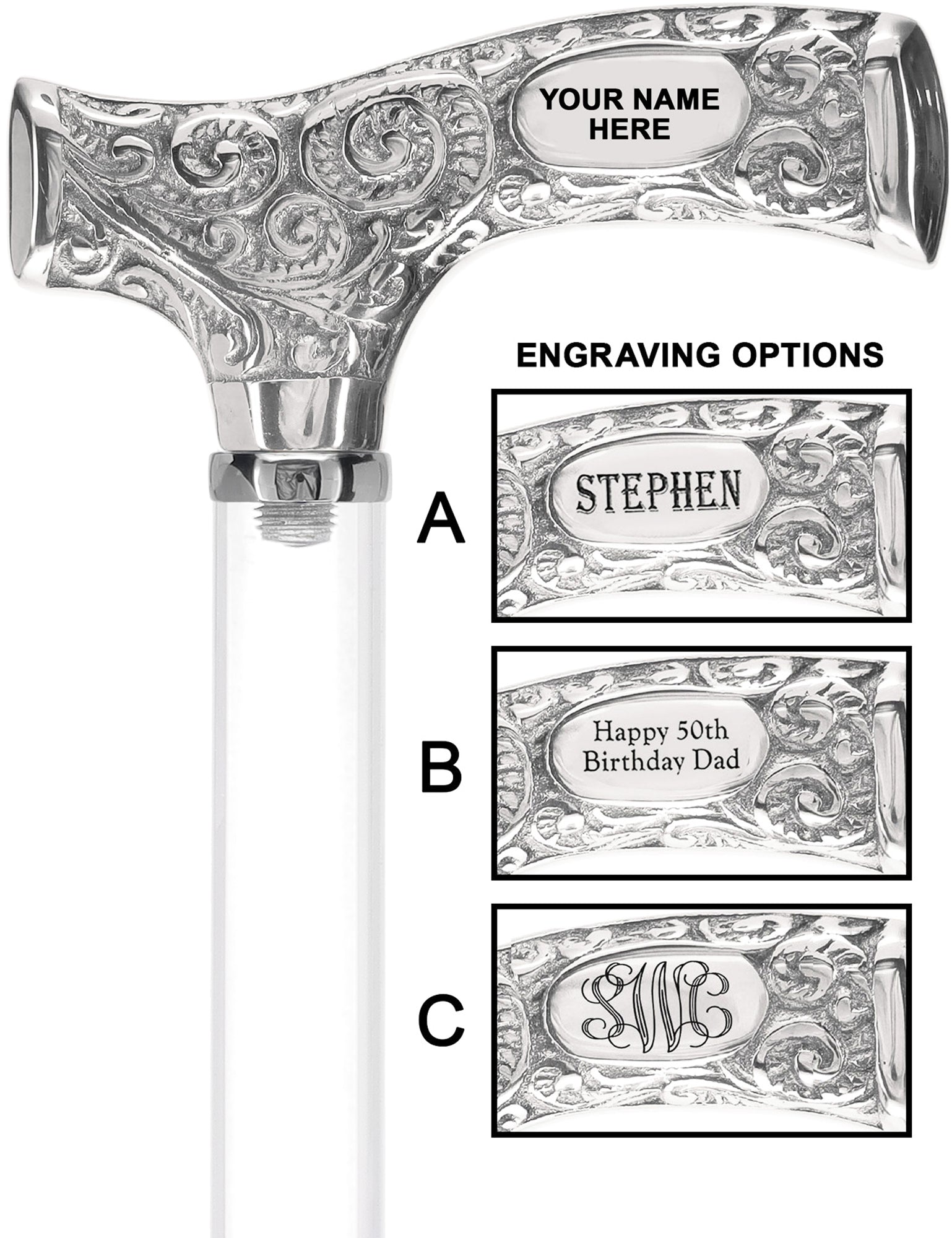 Make It Yours: Invisible Clear Shaft w/ Premium Chrome Brass Cane Clear Lucite Walking Canes - Tophatter Daily Deals