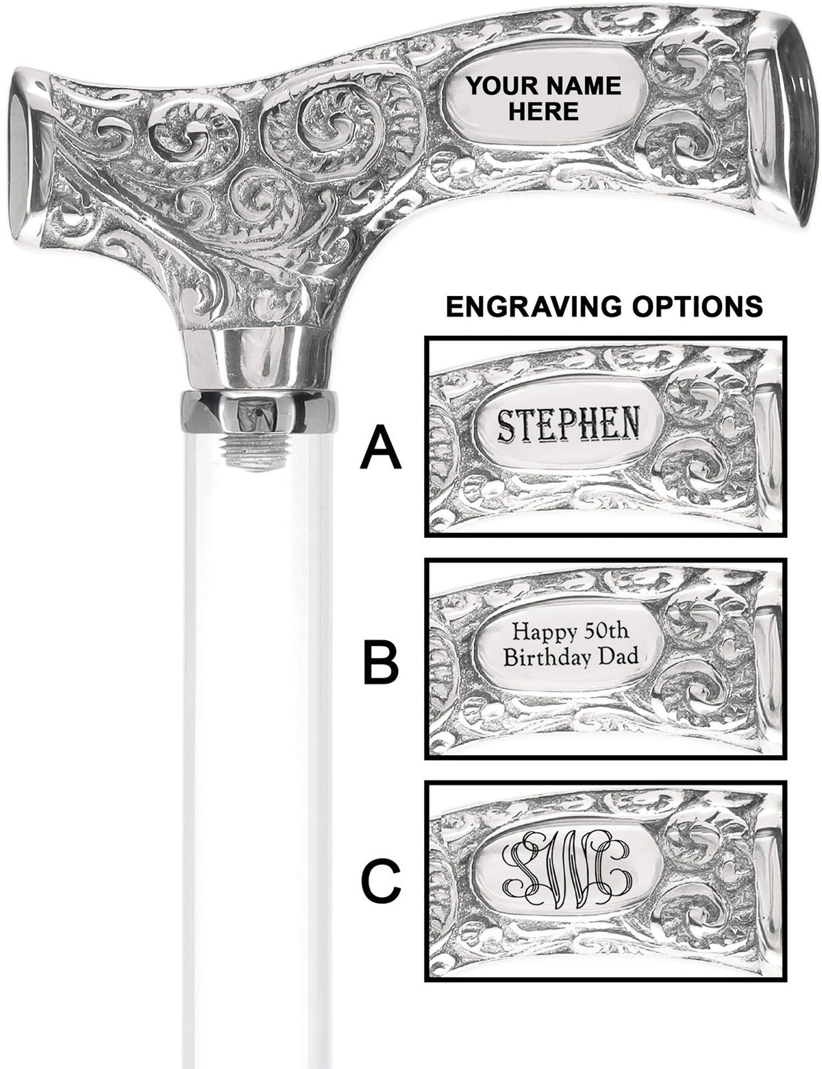 Make It Yours: Invisible Clear Shaft w/ Premium Chrome Brass Cane Clear Lucite Walking Canes - Tophatter Daily Deals