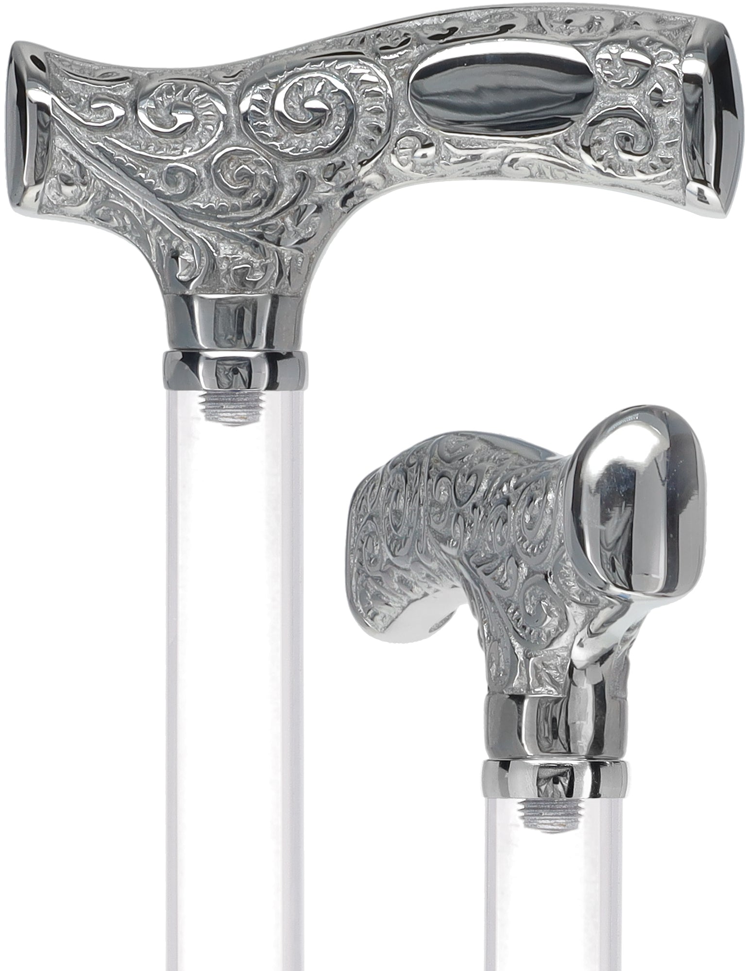 Make It Yours: Invisible Clear Shaft w/ Premium Chrome Brass Cane Clear Lucite Walking Canes - Tophatter Daily Deals