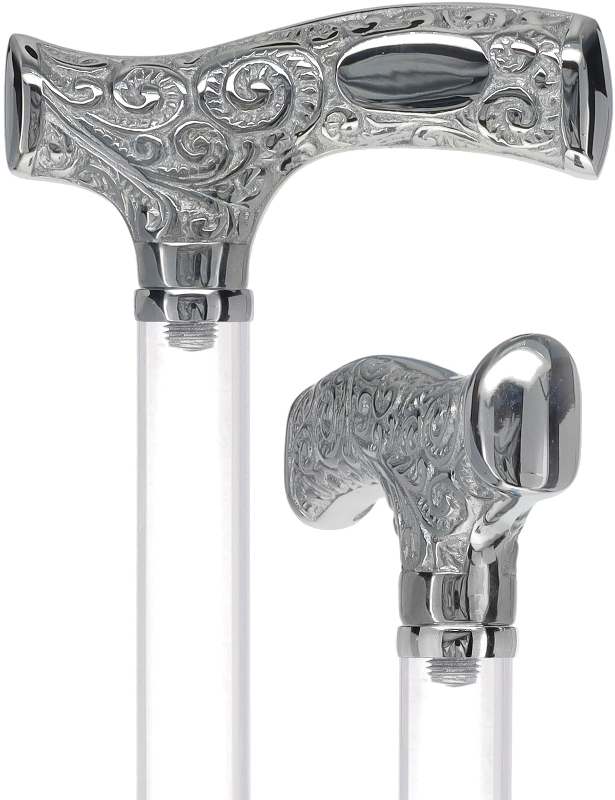 Make It Yours: Invisible Clear Shaft w/ Premium Chrome Brass Cane Clear Lucite Walking Canes - Tophatter Daily Deals