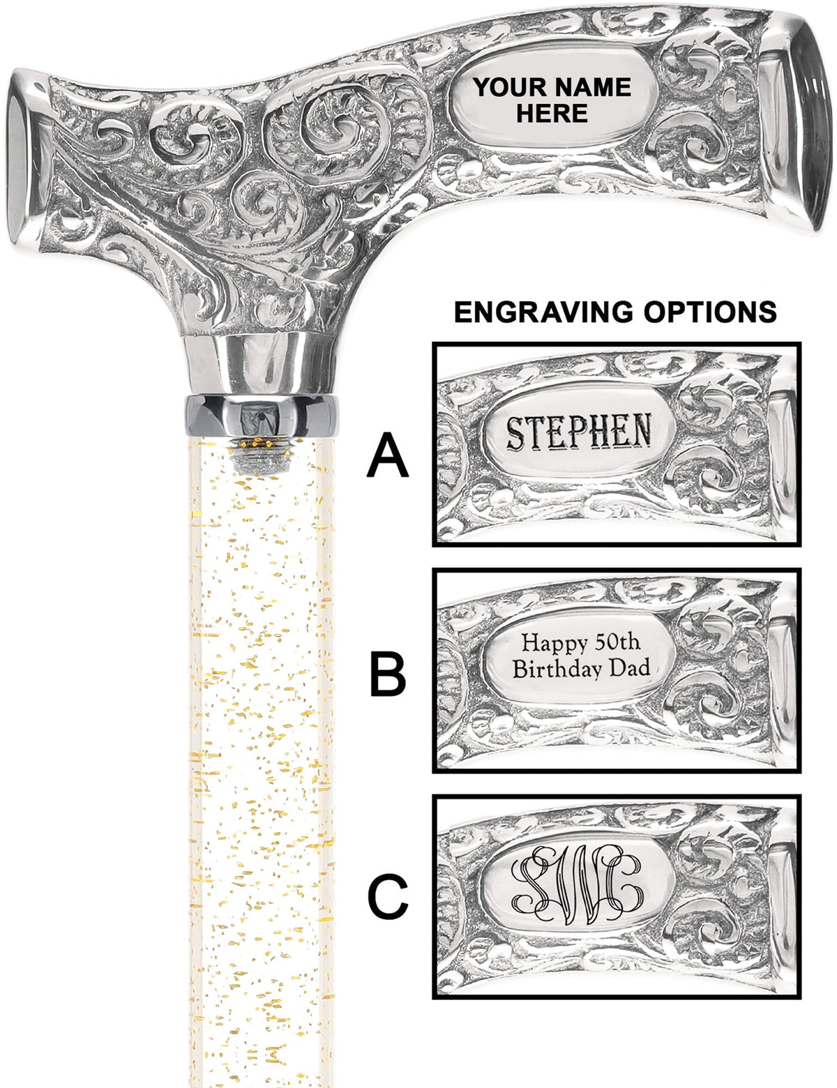 Make It Yours: Invisible Clear Shaft w/ Premium Chrome Brass Cane Clear Lucite Walking Canes - Tophatter Daily Deals