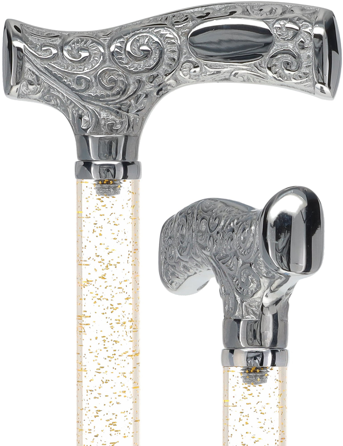 Make It Yours: Invisible Clear Shaft w/ Premium Chrome Brass Cane Clear Lucite Walking Canes - Tophatter Daily Deals