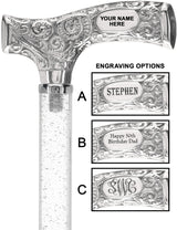 Make It Yours: Invisible Clear Shaft w/ Premium Chrome Brass Cane Silver Shimmer Sparkles Clear Lucite Walking Canes - Tophatter Daily Deals