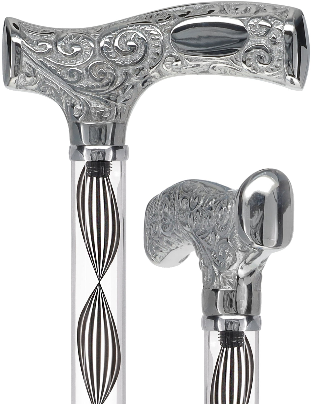 Make It Yours: Invisible Clear Shaft w/ Premium Chrome Brass Cane Clear Lucite Walking Canes - Tophatter Daily Deals