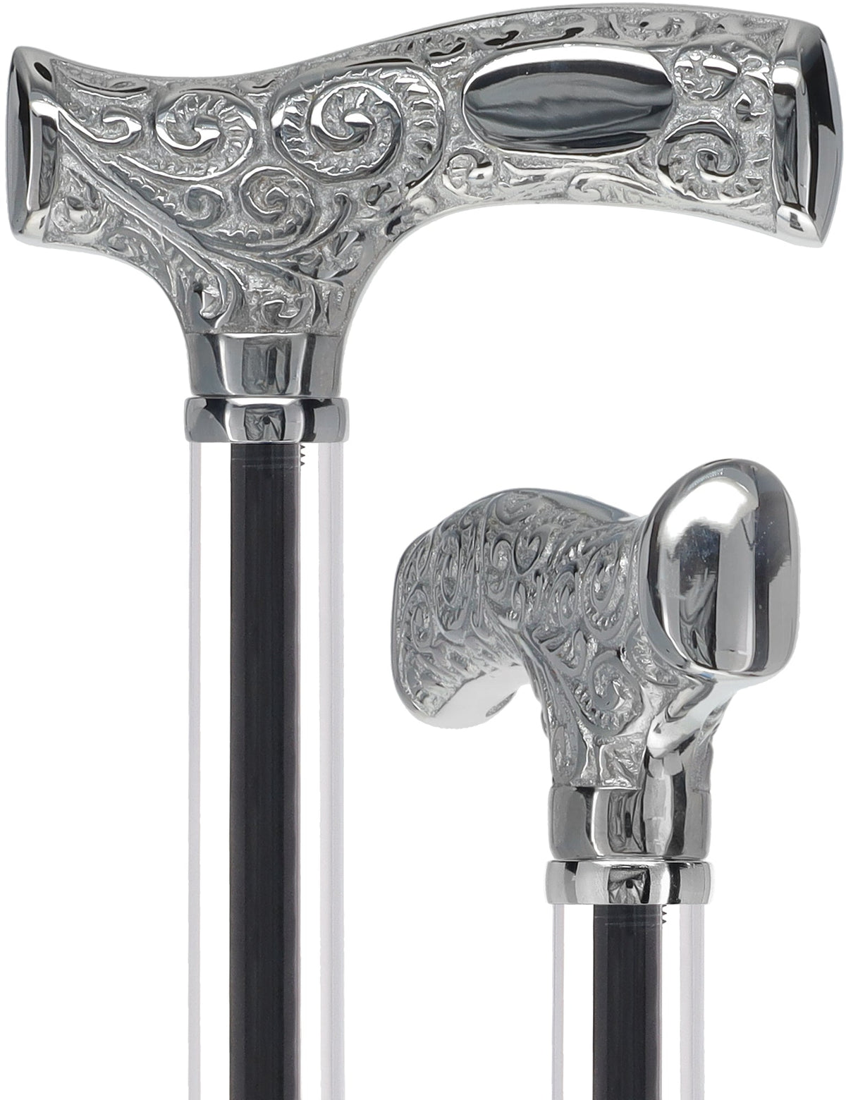 Make It Yours: Invisible Clear Shaft w/ Premium Chrome Brass Cane Clear Lucite Walking Canes - Tophatter Daily Deals