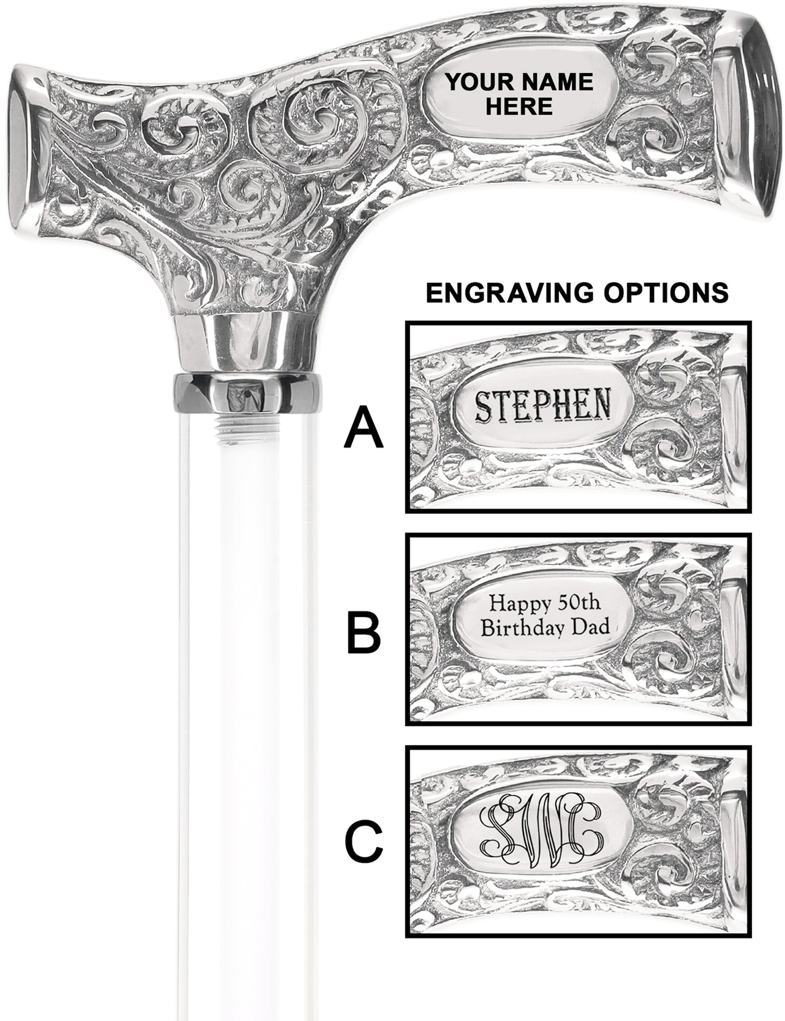 Make It Yours: Invisible Clear Shaft w/ Premium Chrome Brass Cane Porcelain In Ice Clear Lucite Walking Canes - Tophatter Daily Deals