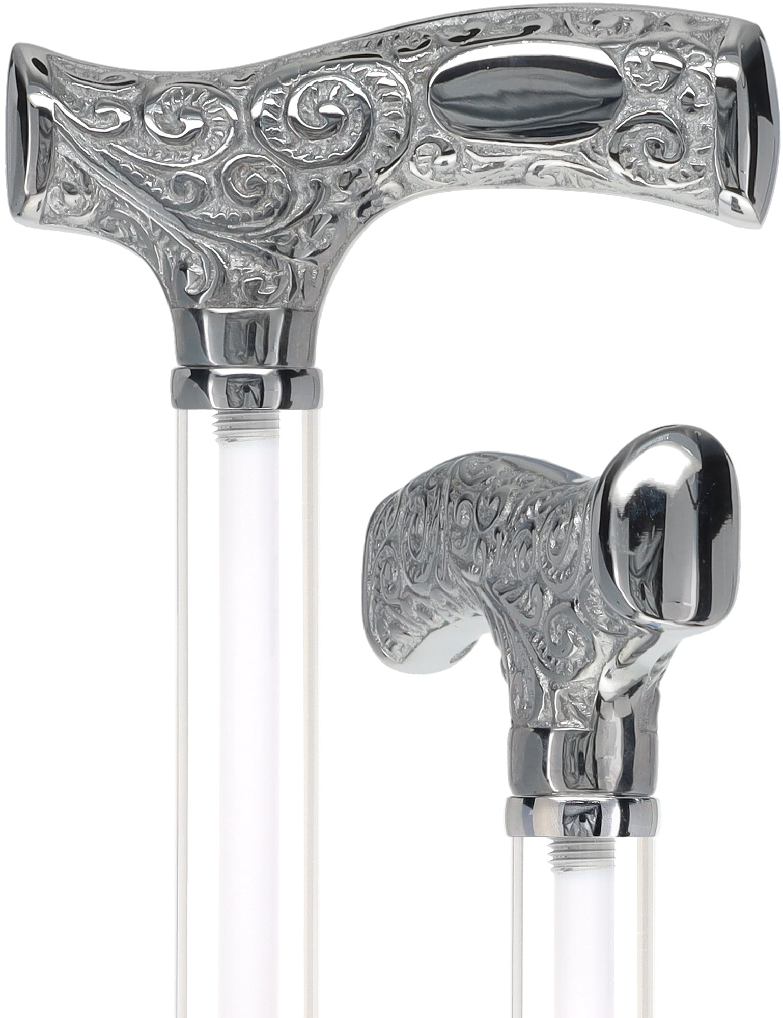 Make It Yours: Invisible Clear Shaft w/ Premium Chrome Brass Cane Clear Lucite Walking Canes - Tophatter Daily Deals