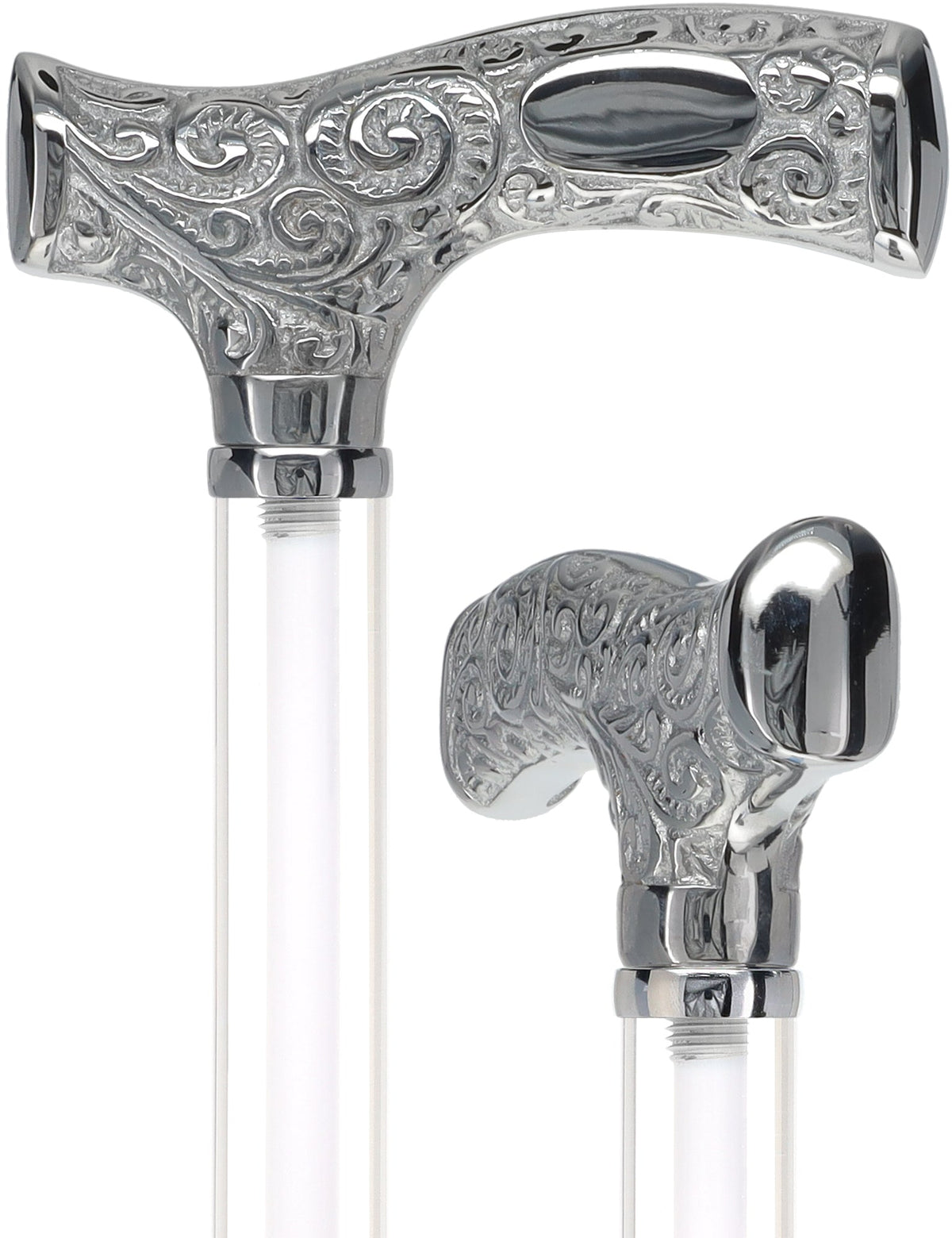 Make It Yours: Invisible Clear Shaft w/ Premium Chrome Brass Cane Clear Lucite Walking Canes - Tophatter Daily Deals