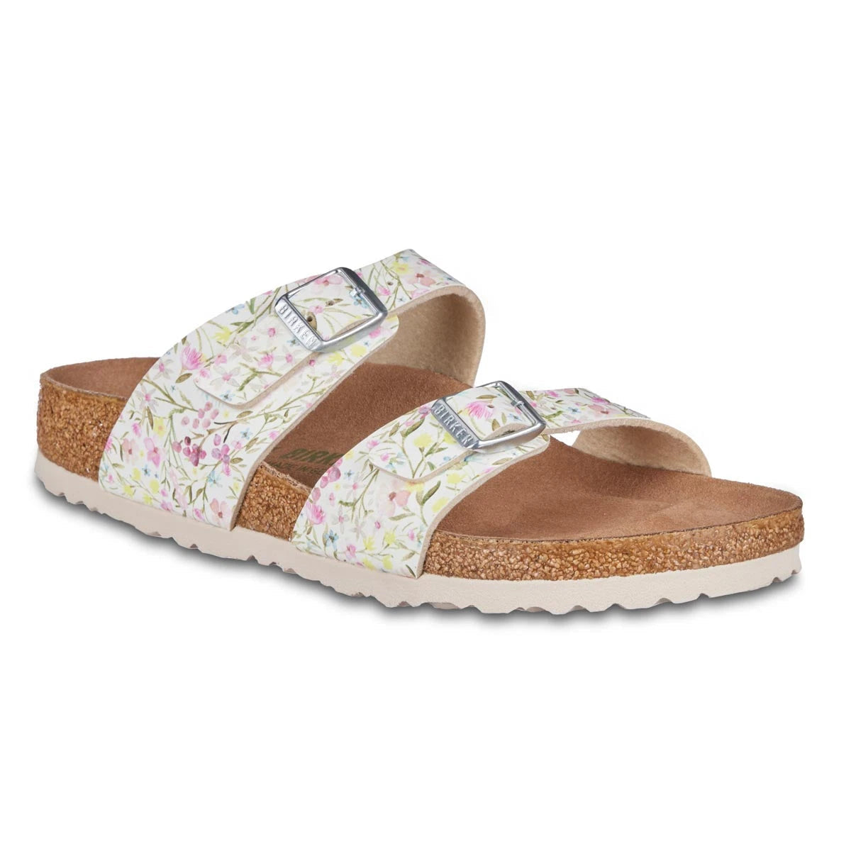Birkenstock Women's Sydney Vegan Birko-Flor Sandals Watercolor Flower White 40 Medium Narrow Footwear - Tophatter Daily Deals