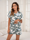 Camouflage V-Neck Top and Drawstring Shorts Lounge Set Teal Loungewear Sets - Tophatter Daily Deals