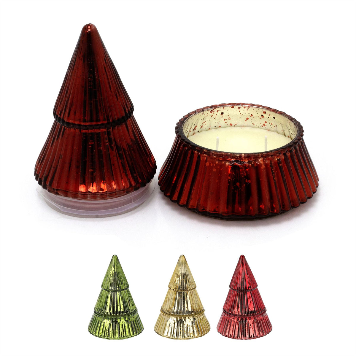 Glass Christmas Tree 2-wick Scented Candle | Christmas Candle Holder - 17cm Scented Candle - Tophatter Daily Deals