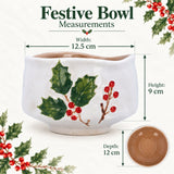 Holly & Berries Christmas Serving Bowl, Gisela Graham Ceramic 12.5cm Bowl - Tophatter Daily Deals