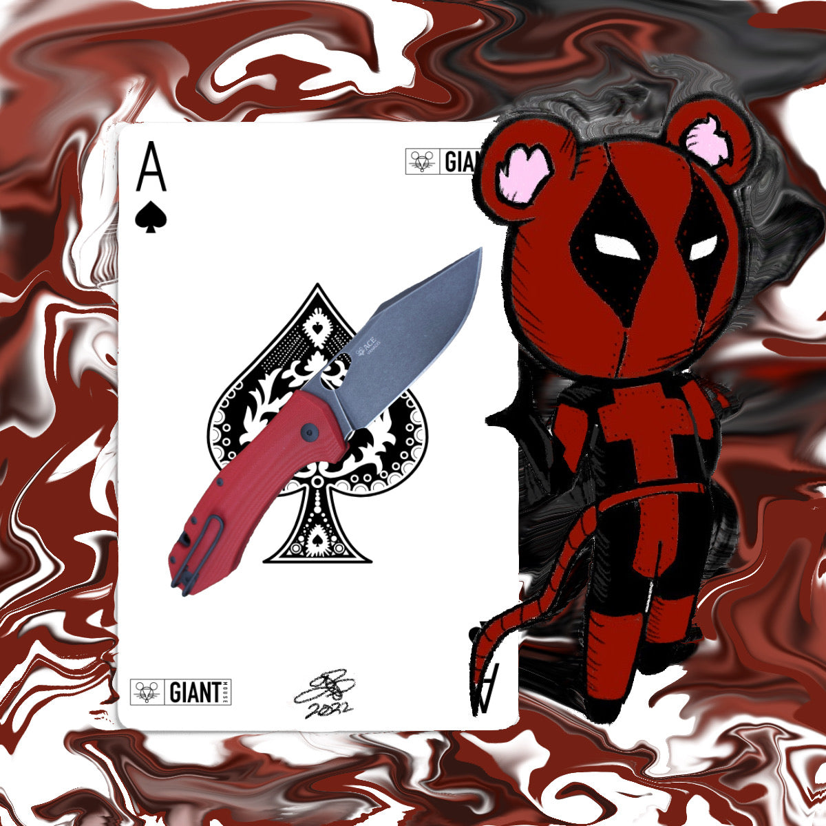 GiantMouse ACE Grand - St. Nick's Exclusive - Black Hardware - Red G10 - PVD Dark Stonewash Vanadis 4E Blade Collectors - Tophatter Daily Deals