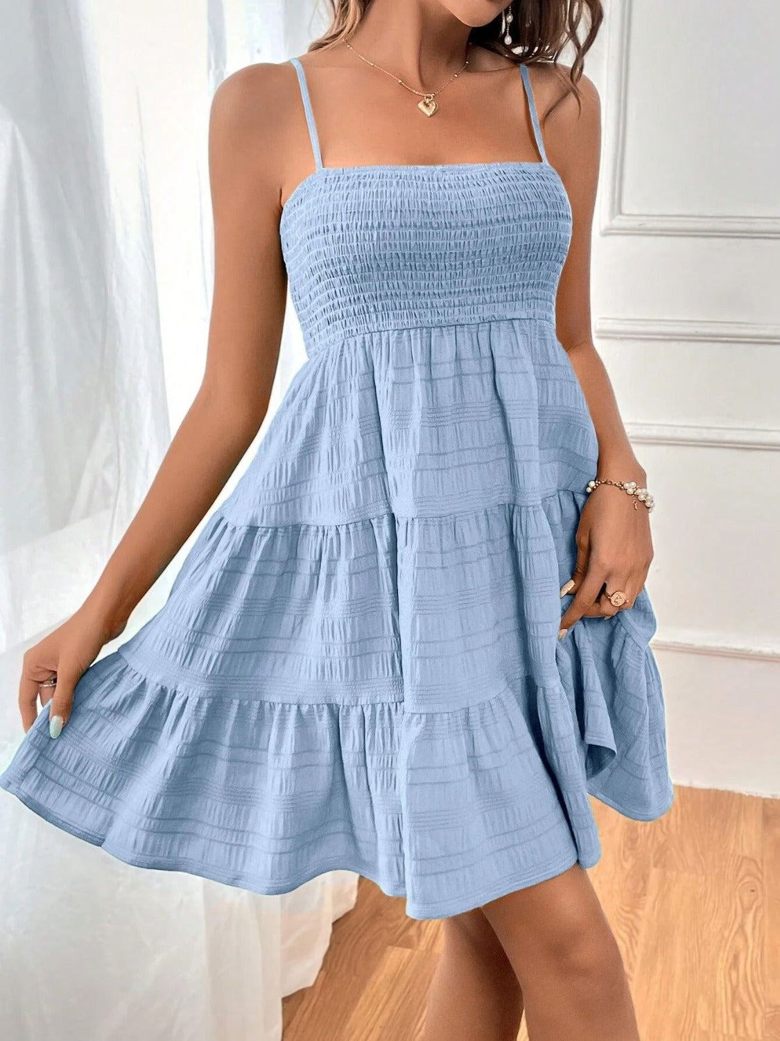 Tiered Smocked Square Neck Cami Dress - Tophatter Deals