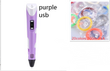 3D print pen 3D pen two generation graffiti 3D stereoscopic paintbrush children puzzle painting toys Purple set USB 0 - Tophatter Daily Deals