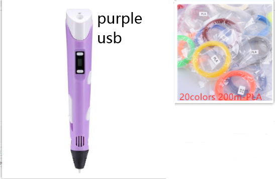 3D print pen 3D pen two generation graffiti 3D stereoscopic paintbrush children puzzle painting toys Purple set USB 0 - Tophatter Daily Deals