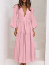 Deep V-Neck Balloon Sleeve Plain Maxi Dress Casual Dresses - Tophatter Daily Deals