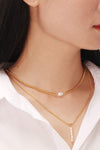 Double-Layered Freshwater Pearl Stainless Steel Necklace Gold One Size Necklaces - Tophatter Daily Deals