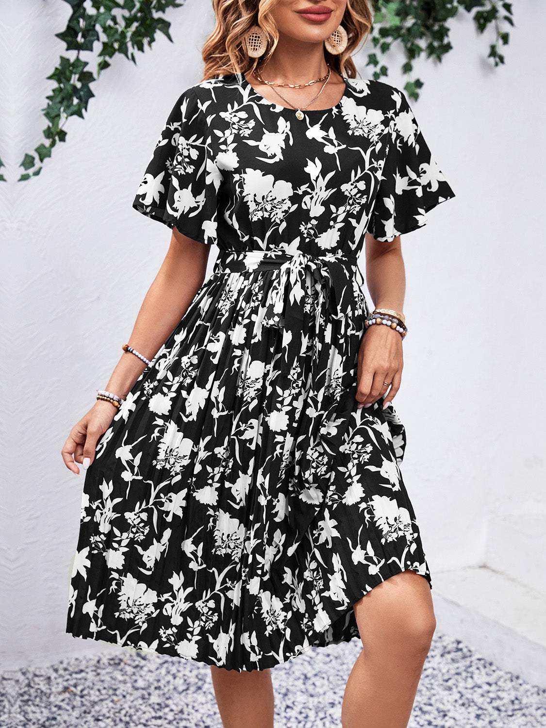 Printed Round Neck Short Sleeve Dress Casual Dresses - Tophatter Daily Deals