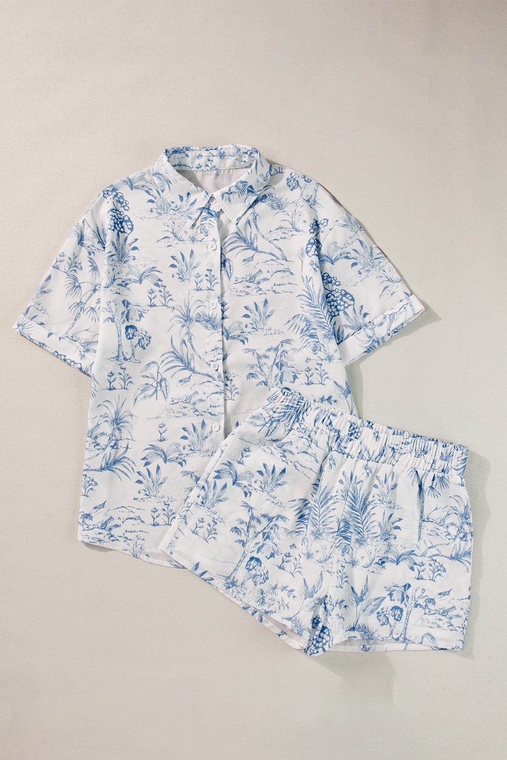 Sky Blue Floral Short Sleeve Shirt and Shorts Set Loungewear & Sleepwear/Sleepwear - Tophatter Daily Deals