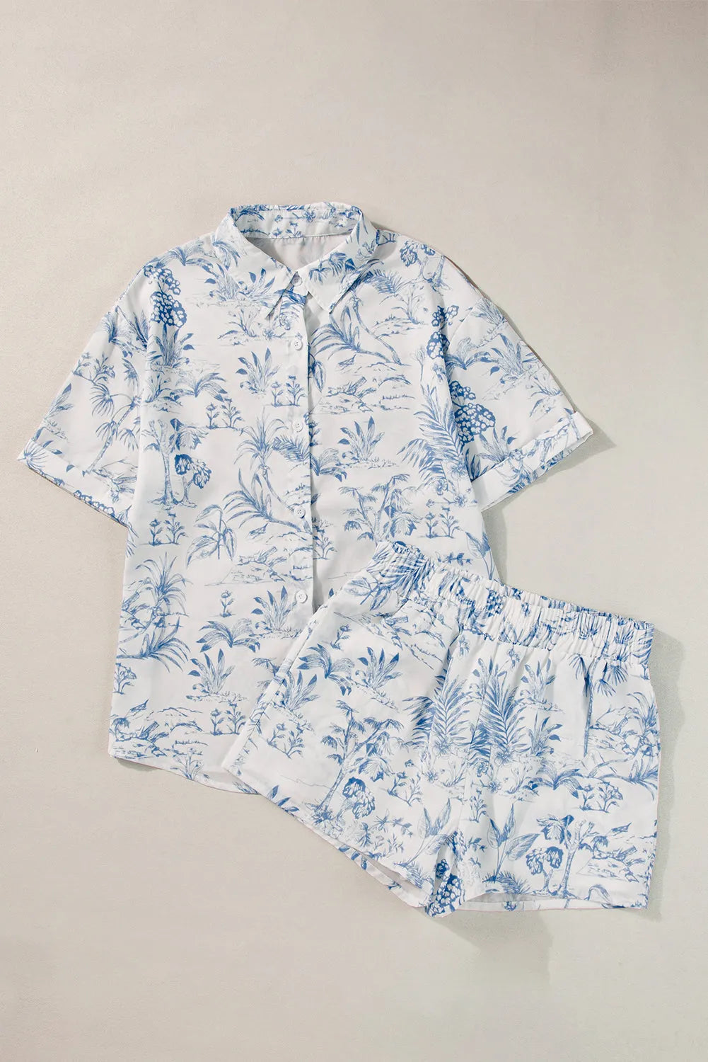 Sky Blue Floral Short Sleeve Shirt and Shorts Set Loungewear & Sleepwear/Sleepwear - Tophatter Daily Deals
