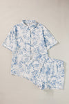 Sky Blue Floral Short Sleeve Shirt and Shorts Set Loungewear & Sleepwear/Sleepwear - Tophatter Daily Deals