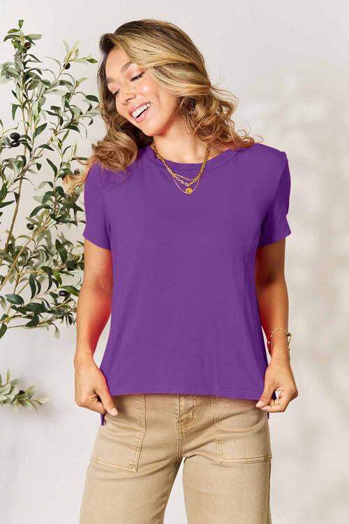 Basic Bae Full Size Round Neck Short Sleeve T-Shirt Purple Women's T-Shirts - Tophatter Daily Deals