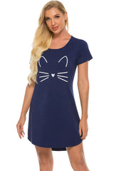 Graphic Round Neck Short Sleeve Lounge Dress Sleep Dresses - Tophatter Daily Deals