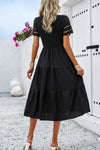 Smocked Round Neck Short Sleeve Midi Dress Casual Dresses - Tophatter Daily Deals