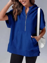 Lightweight Women's Short Sleeve Hoodie - Oversized Knit Blue - Tophatter Daily Deals