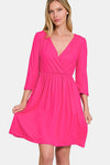 Zenana Three-Quarter Sleeve Surplice Dress with Pockets - Tophatter Deals