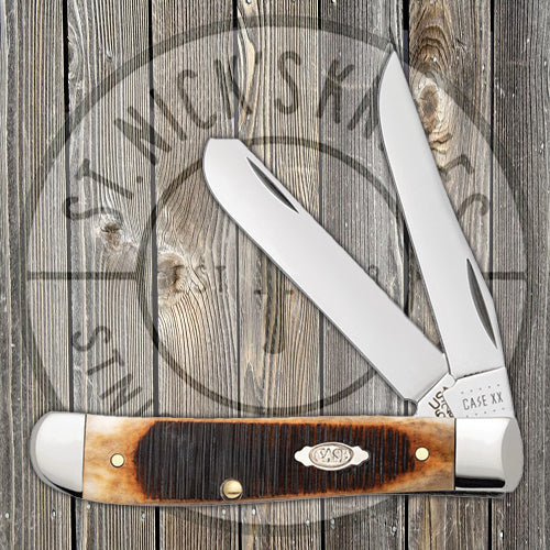 Case Mini Trapper - Dark Molasses Bone - Sawcut Jigged - 83141 Traditional Knives - Tophatter Daily Deals