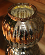 Antique Silver Mercury Effect 13cm x 11.5cm Ribbed Candle Pot Tealight Holder Candle Holder - Tophatter Daily Deals