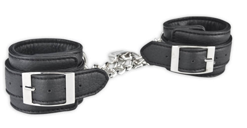 Lux Fetish Unisex Black Leatherette Cuffs with Lock, Chain, and Satin Blindfold > Bondage Gear > Restraints - Tophatter Daily Deals
