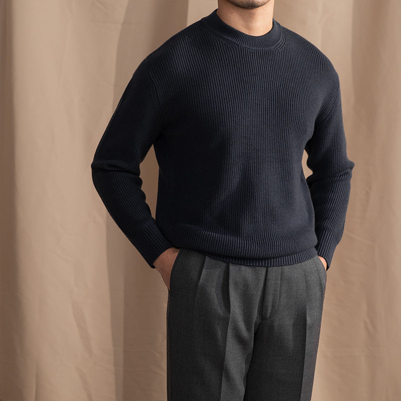 Warm Classic Men's Crewneck Sweater - Wide Rib Wool Blend Bluish grey 3D Changing Face Moving Picture Frame - Tophatter Daily Deals