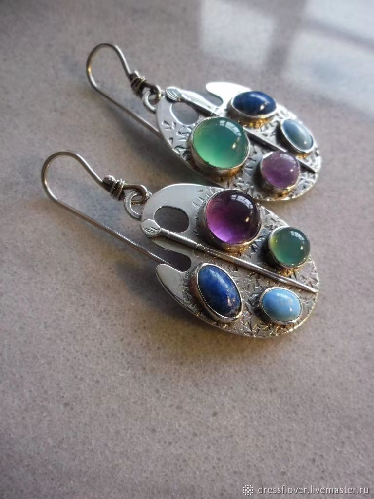 Bohemian New Personalized Multicolor Gemstone Earrings Alloy Earring Antique Silver Alloy 0 - Tophatter Daily Deals