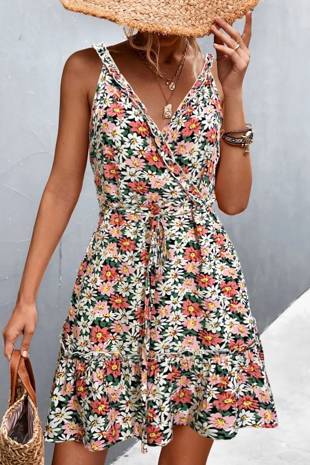 Floral Frill Trim Sleeveless Mini Dress Multicolor Casual Dresses - Tophatter Daily Deals