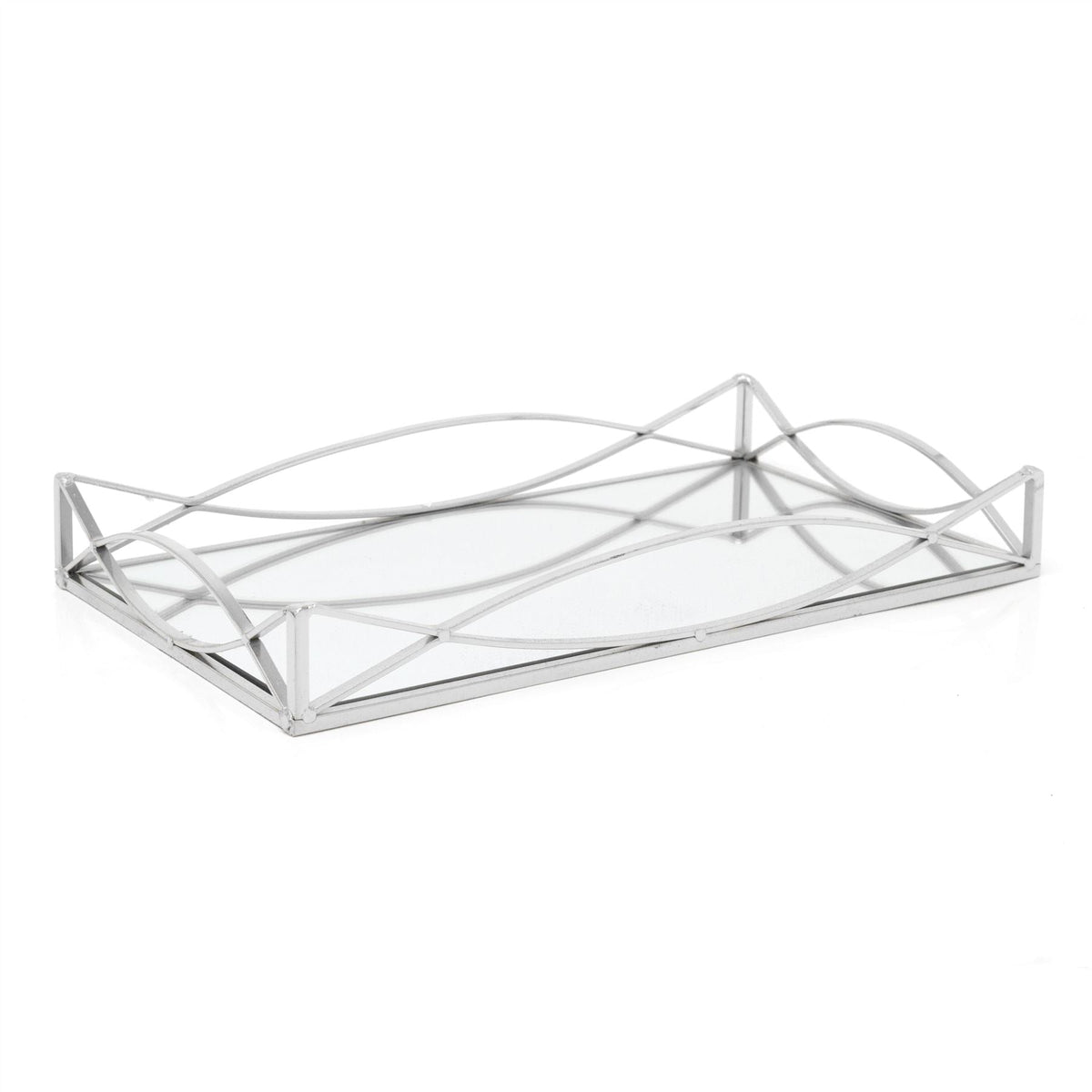 Art Deco Silver Mirrored Display Tray | Perfume Jewellery Cosmetic Organiser | Decorative Metal Double Vanity Dish 35cm Candle Plate - Tophatter Daily Deals