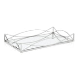 Art Deco Silver Mirrored Display Tray | Perfume Jewellery Cosmetic Organiser | Decorative Metal Double Vanity Dish 35cm Candle Plate - Tophatter Daily Deals