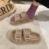 Women's Fashion All-match Furry Fleece-lined Belt Buckle Cotton Slippers - Tophatter Deals