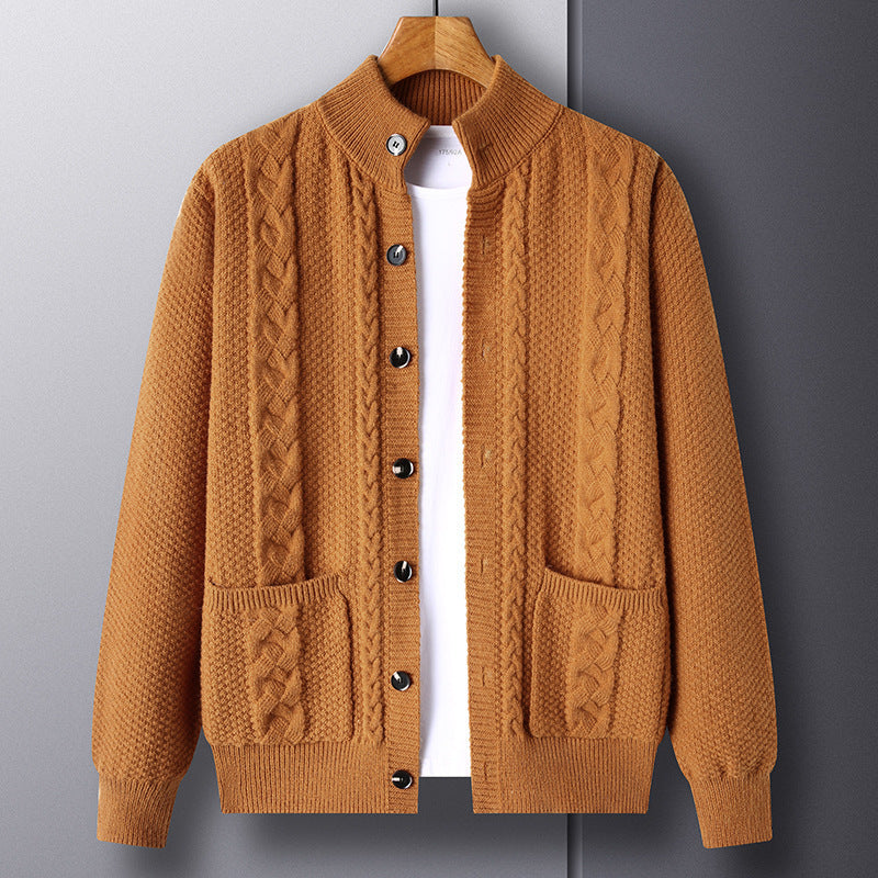 Warm Cozy Men's Cardigan - Single-Breasted Jacquard Knit M8513 Orange 3D Changing Face Moving Picture Frame - Tophatter Daily Deals