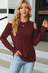 Round Neck Cold Shoulder T-Shirt Wine Women's T-Shirts - Tophatter Daily Deals