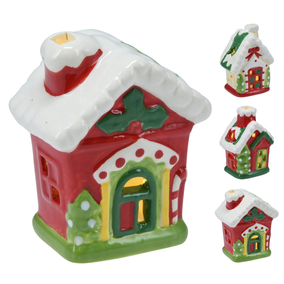 Ceramic LED Christmas House | Light Up House Christmas Village Ornament - 11cm LED Light - Tophatter Daily Deals