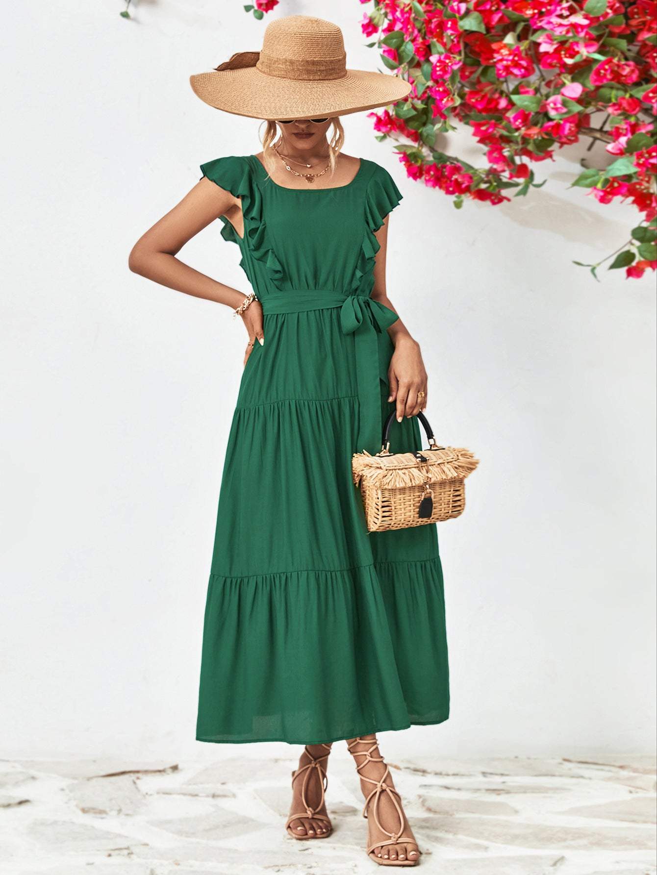 Tie Belt Ruffled Tiered Dress Casual Dresses - Tophatter Daily Deals