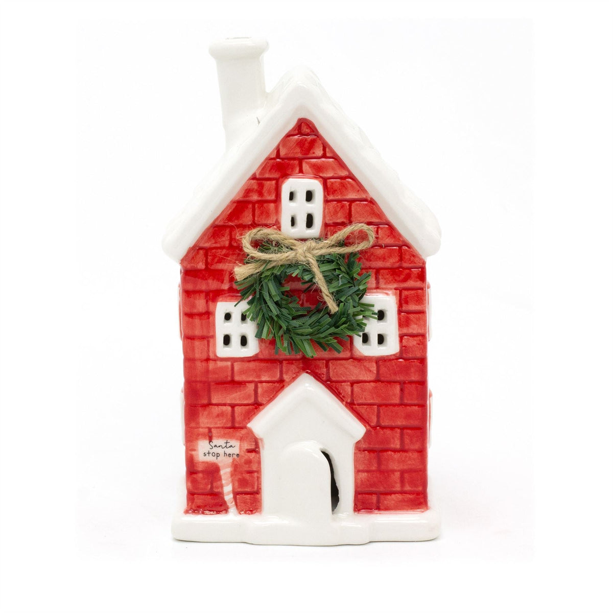 Ceramic Christmas LED House Ornament Santa Stop Here Festive Light-Up Decoration LED Light - Tophatter Daily Deals